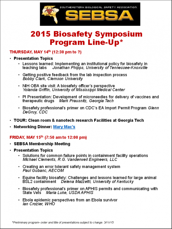 2015 biosafety symposium program line-up