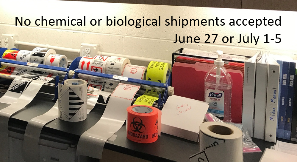 no chemical or biological shipments accepted June 27 or July 1-5
