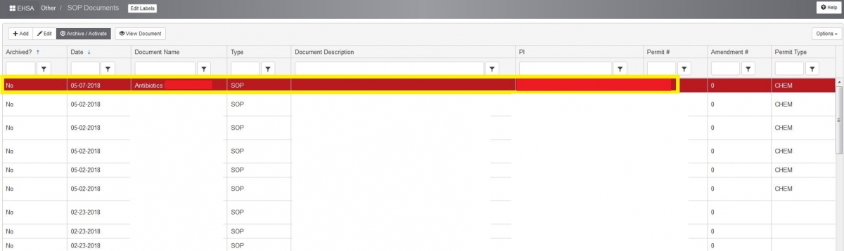 Highlight the SOP file which you would like to take care of by clicking once on it (red highlighting).