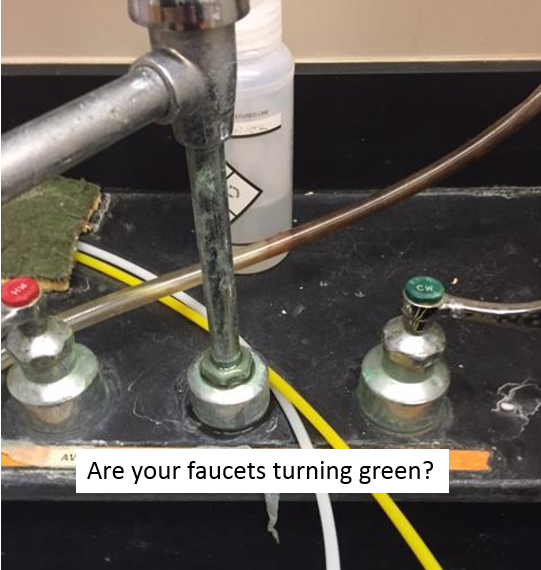 lab sink faucet starting to turn green