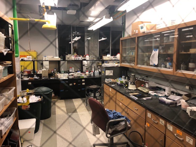 lab with cluttered benchtops