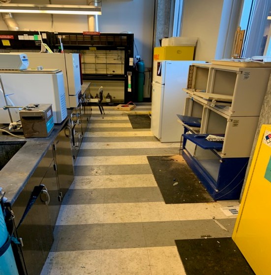 lab with dirty floor