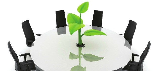 Table and chairs with green plant in center