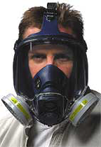 man wearing full face respirator