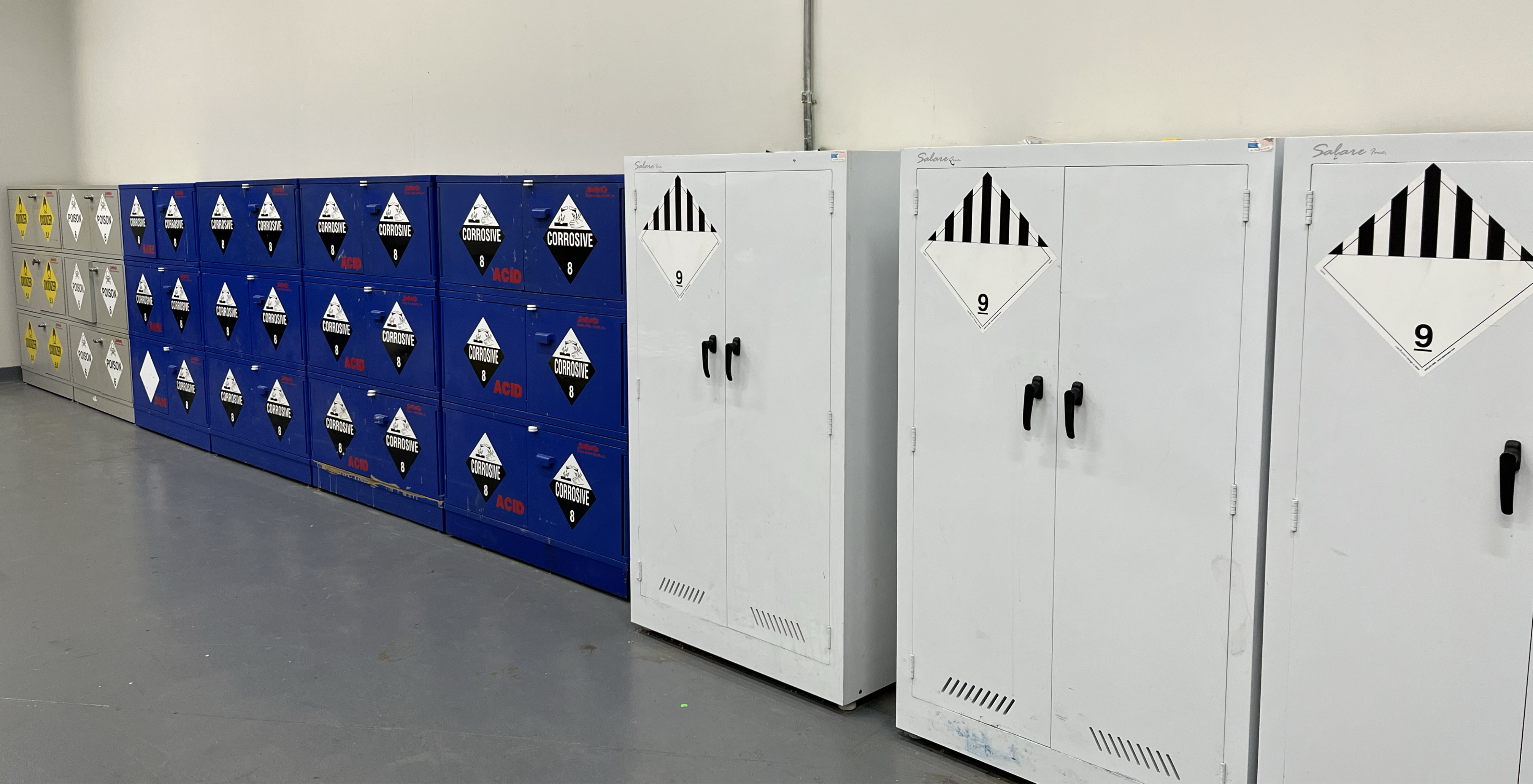 chemical storage area with storage cabinets